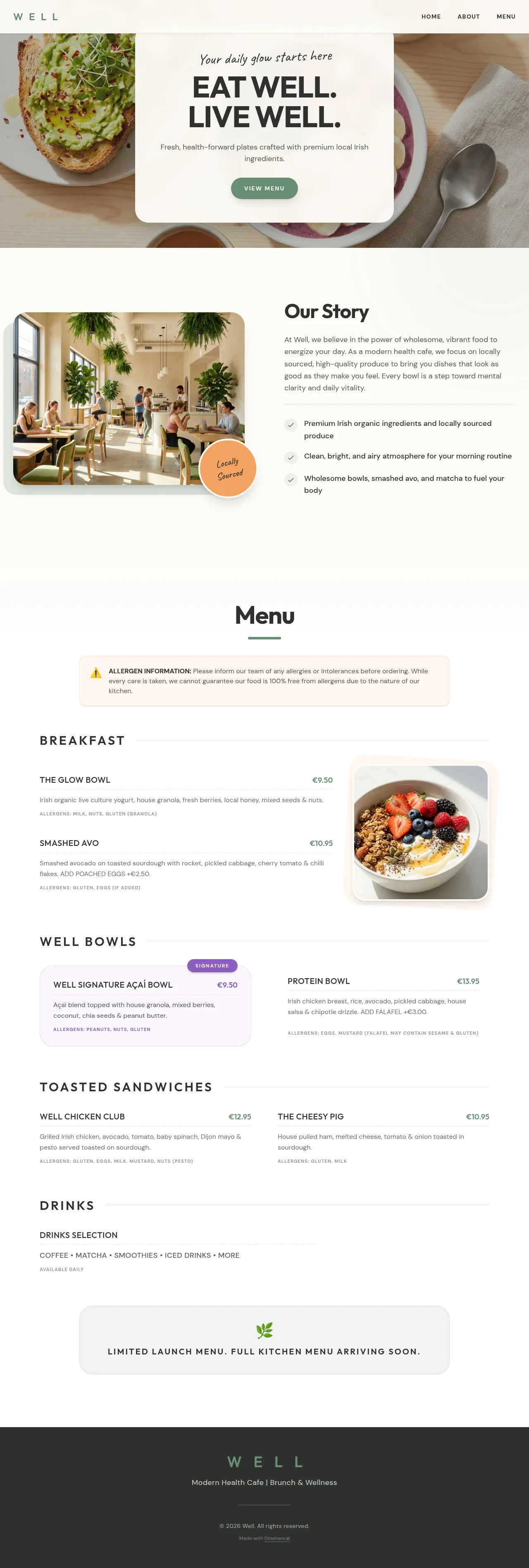 Desktop preview of well.dinehere.ai