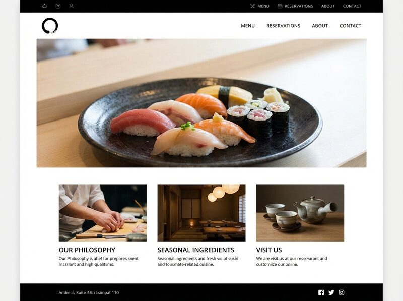 Sakura Sushi restaurant website example - Japanese Cuisine cuisine