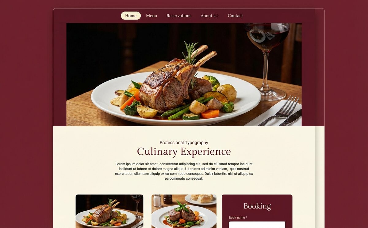 AI-generated restaurant website displayed on desktop computer